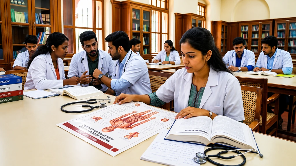 Medical students and a medical college campus representing MBBS and BDS admission applications in Tamil Nadu.